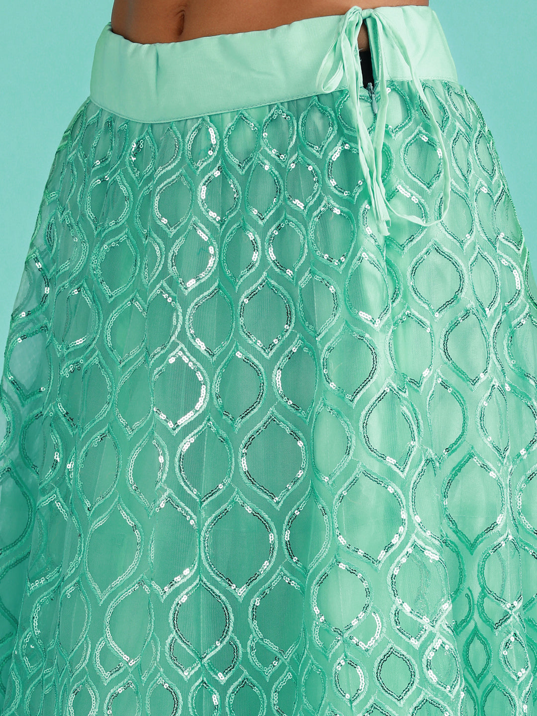 Turquoise Blue Net Sequinse Work Semi-Stitched Lehenga & Unstitched Blouse, Dupatta