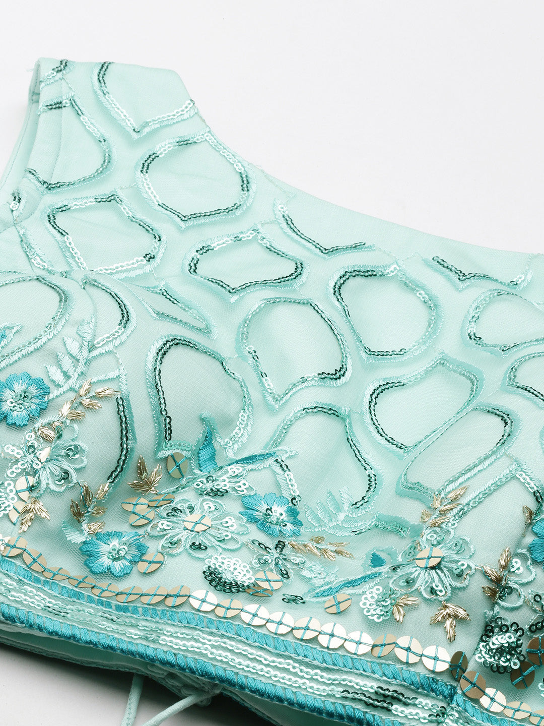 Turquoise Blue Net Sequinse Work Semi-Stitched Lehenga & Unstitched Blouse, Dupatta