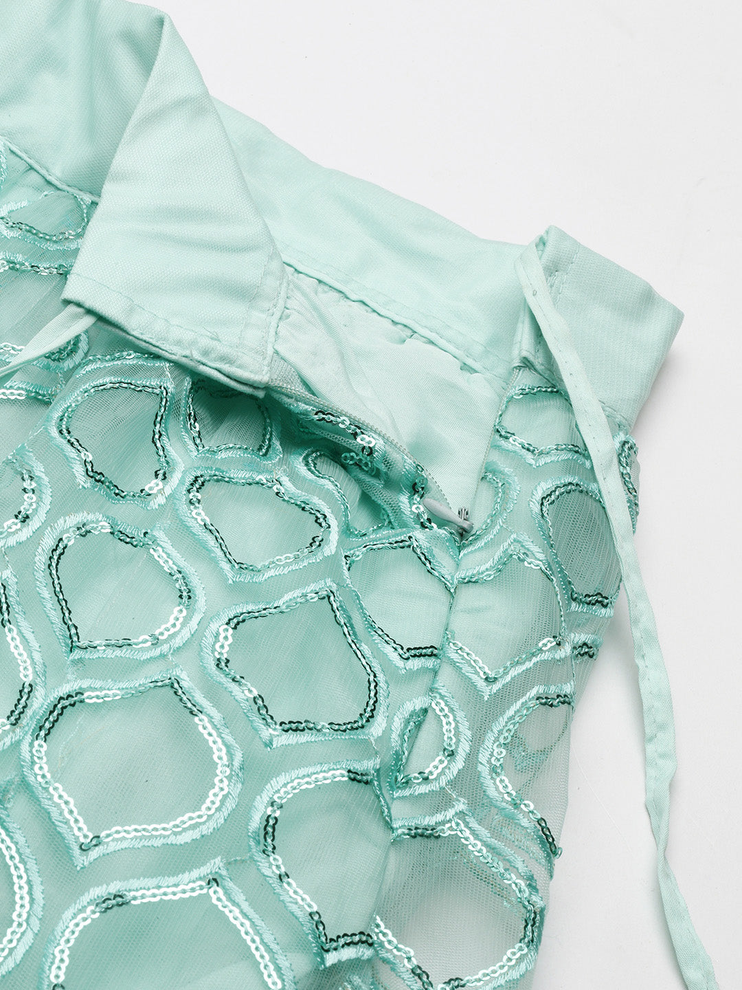 Turquoise Blue Net Sequinse Work Semi-Stitched Lehenga & Unstitched Blouse, Dupatta