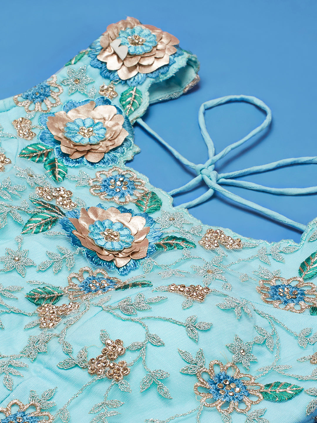 Turquoise Blue Net Sequinse Work Semi-Stitched Lehenga & Unstitched Blouse, Dupatta