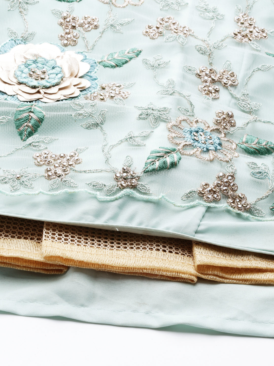 Turquoise Blue Net Sequinse Work Semi-Stitched Lehenga & Unstitched Blouse, Dupatta