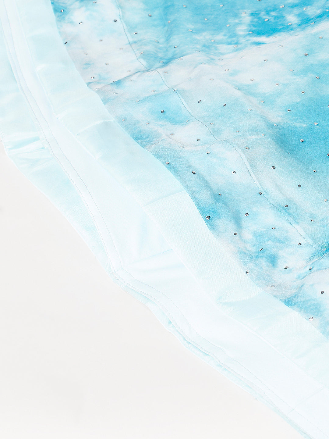 Turquoise Blue Organza Floral Printed Semi-Stitched Lehenga choli & Dupatta
