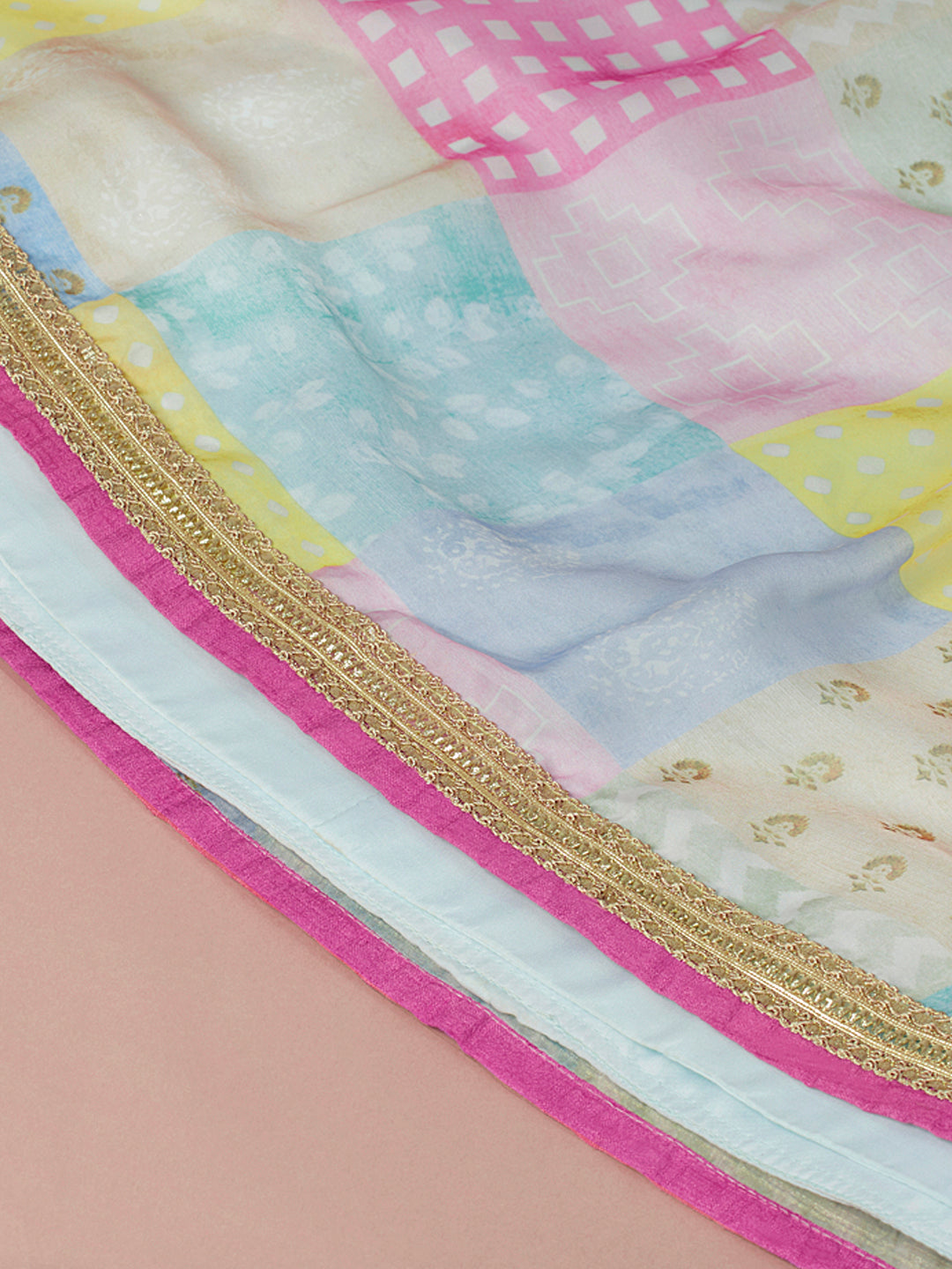 Turquoise Blue Organza Floral Printed Semi-Stitched Lehenga choli & Dupatta