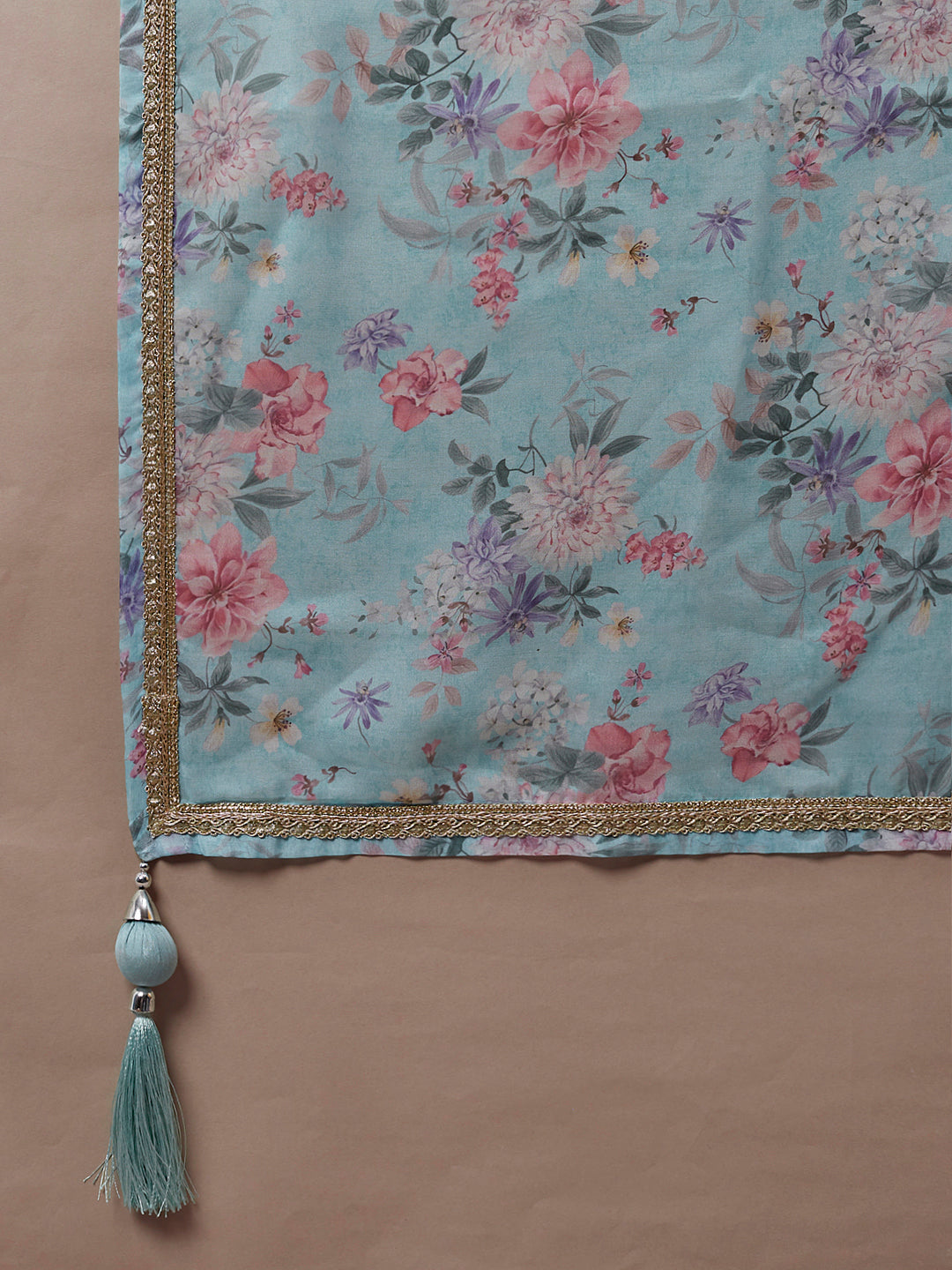 Turquoise Blue Organza Floral Printed Semi-Stitched Lehenga choli & Dupatta