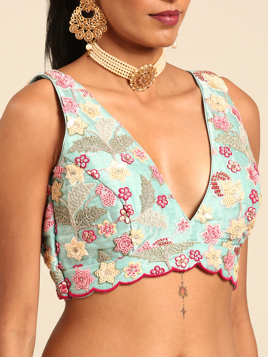 Turquoise Blue Organza Sequins and Zarkan embroidery Semi-Stitched Lehenga choli & Dupatta