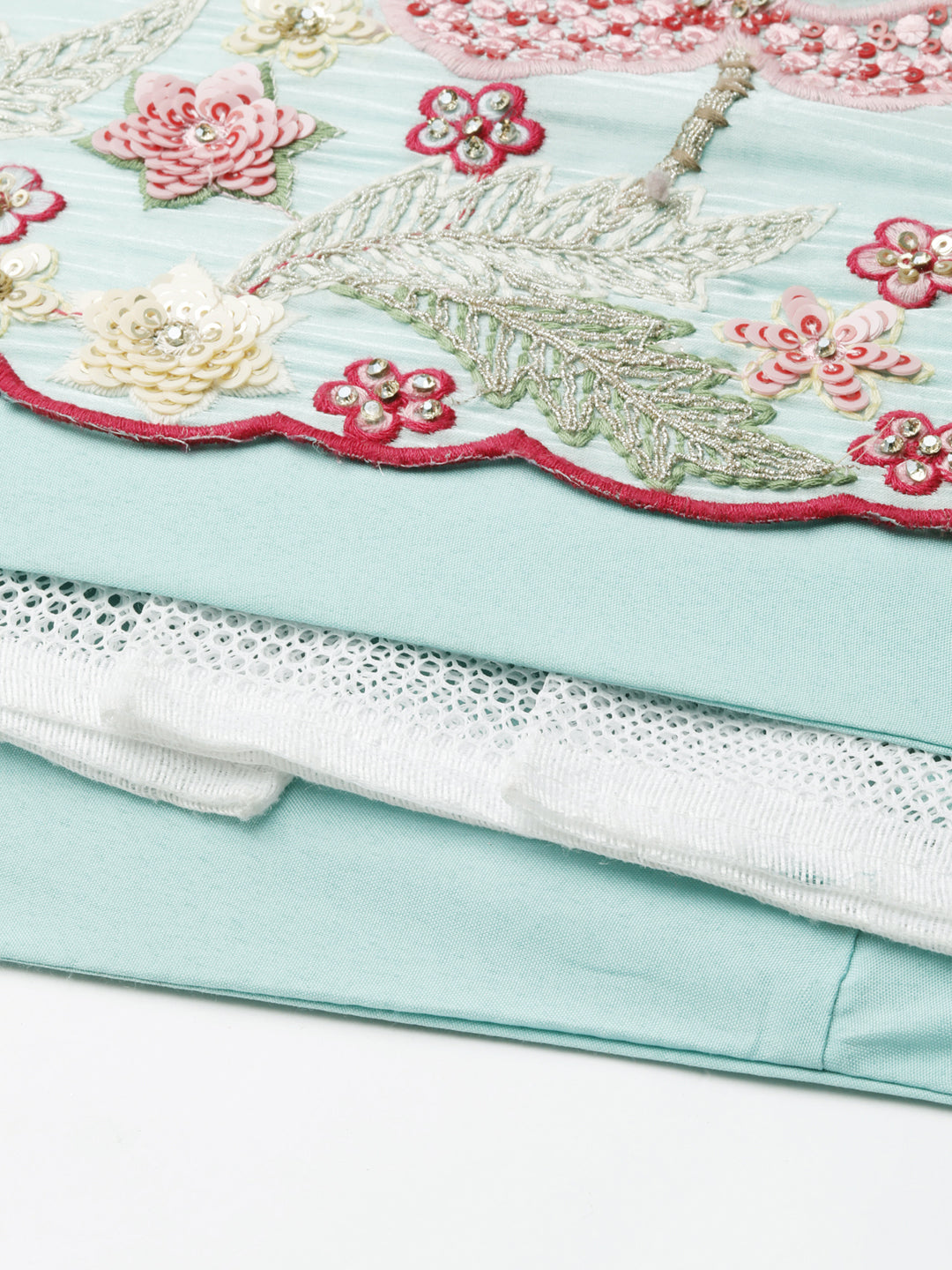 Turquoise Blue Organza Sequins and Zarkan embroidery Semi-Stitched Lehenga choli & Dupatta