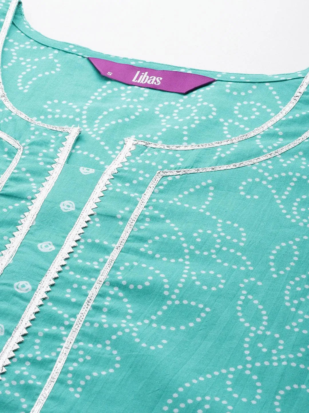 Mameraa Turquoise Blue Printed Cotton Straight Kurta With Palazzos & Dupatta