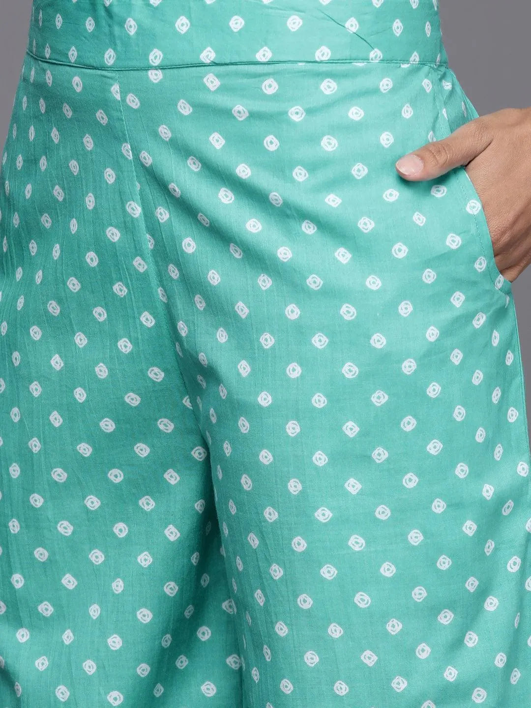 Mameraa Turquoise Blue Printed Cotton Straight Kurta With Palazzos & Dupatta