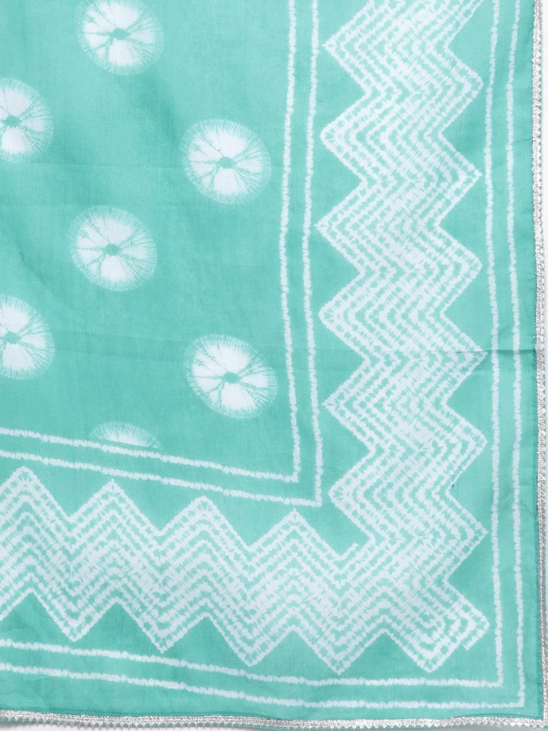 Mameraa Turquoise Blue Printed Cotton Straight Kurta With Palazzos & Dupatta