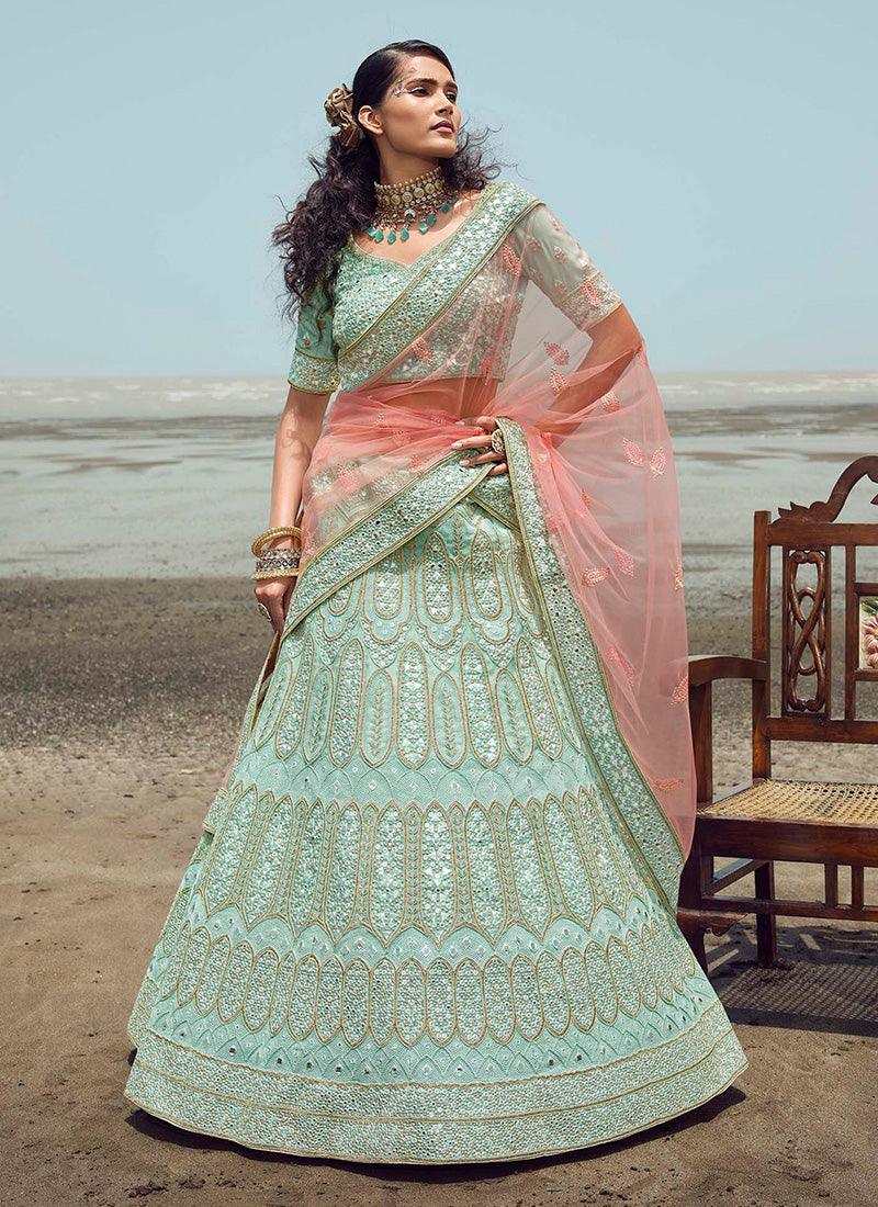 Turquoise Color Organza Lehenga Skirt