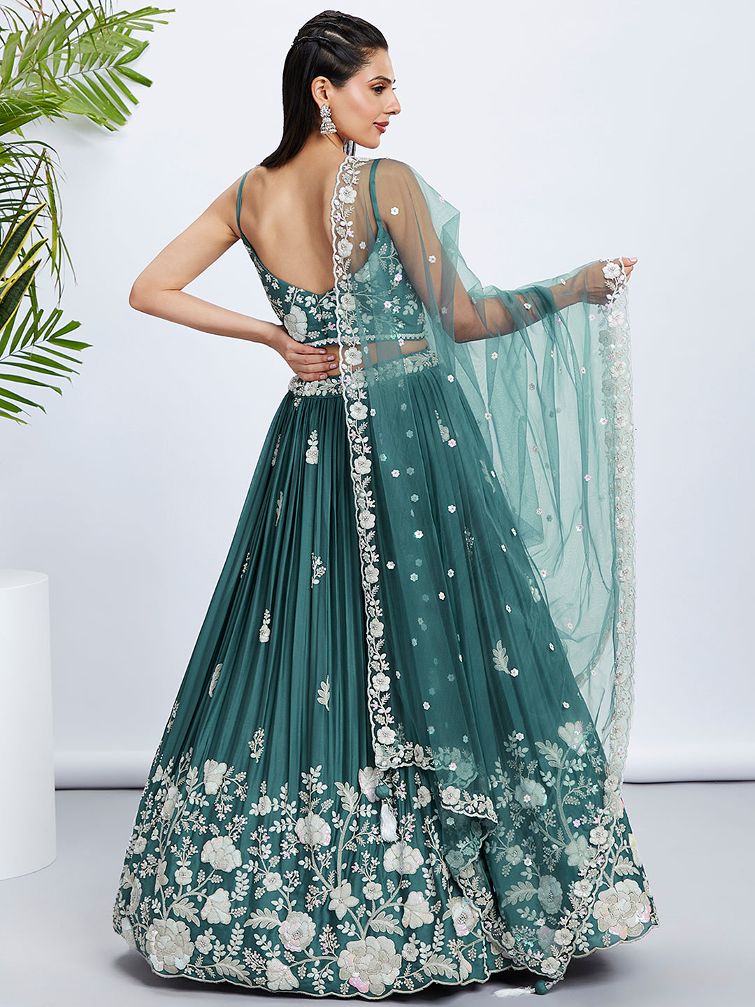 Turquoise Sequined and Embroidered Georgette Lehenga Choli Set