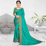 Turquoise Solid Vichitra Silk Saree