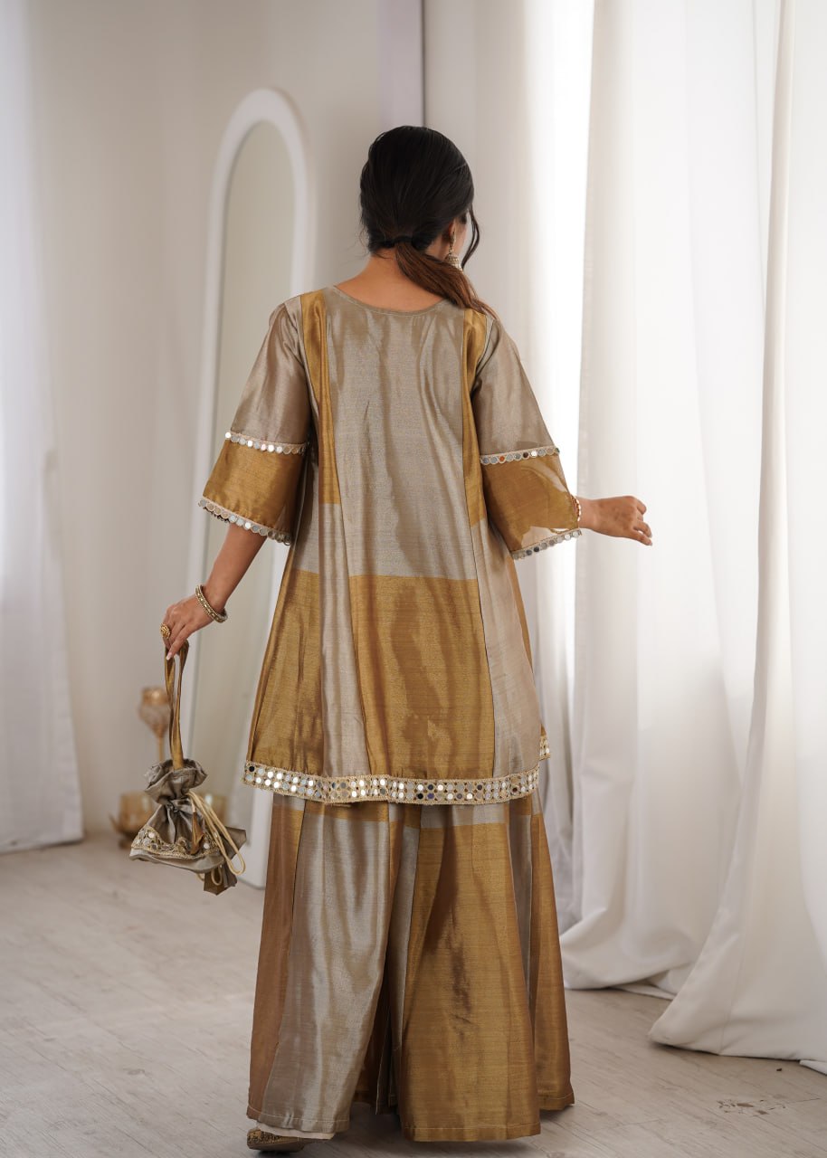 Two-Tone Tissue Kurta Set & Batwa