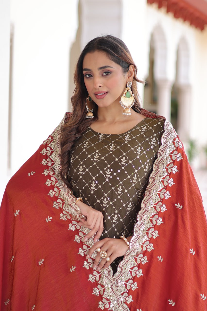 Two-Tone Vichitra Silk Top Sharara Set