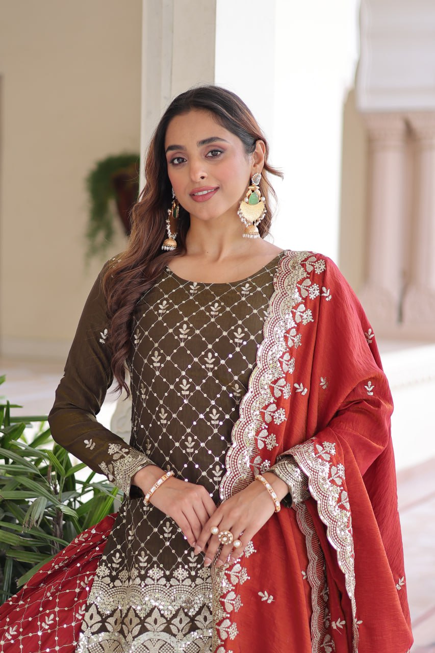 Two-Tone Vichitra Silk Top Sharara Set