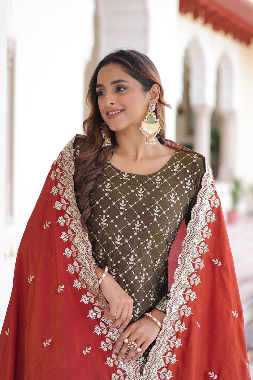 Two-Tone Vichitra Silk Top Sharara Set