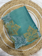 Sky Blue Blooming Vichitra Silk Saree with Gold And Silver Zari Work