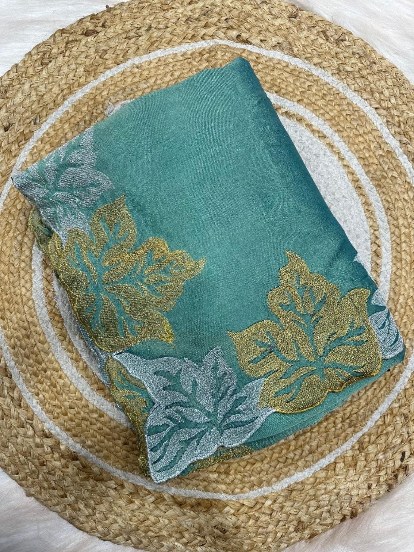Sky Blue Blooming Vichitra Silk Saree with Gold And Silver Zari Work