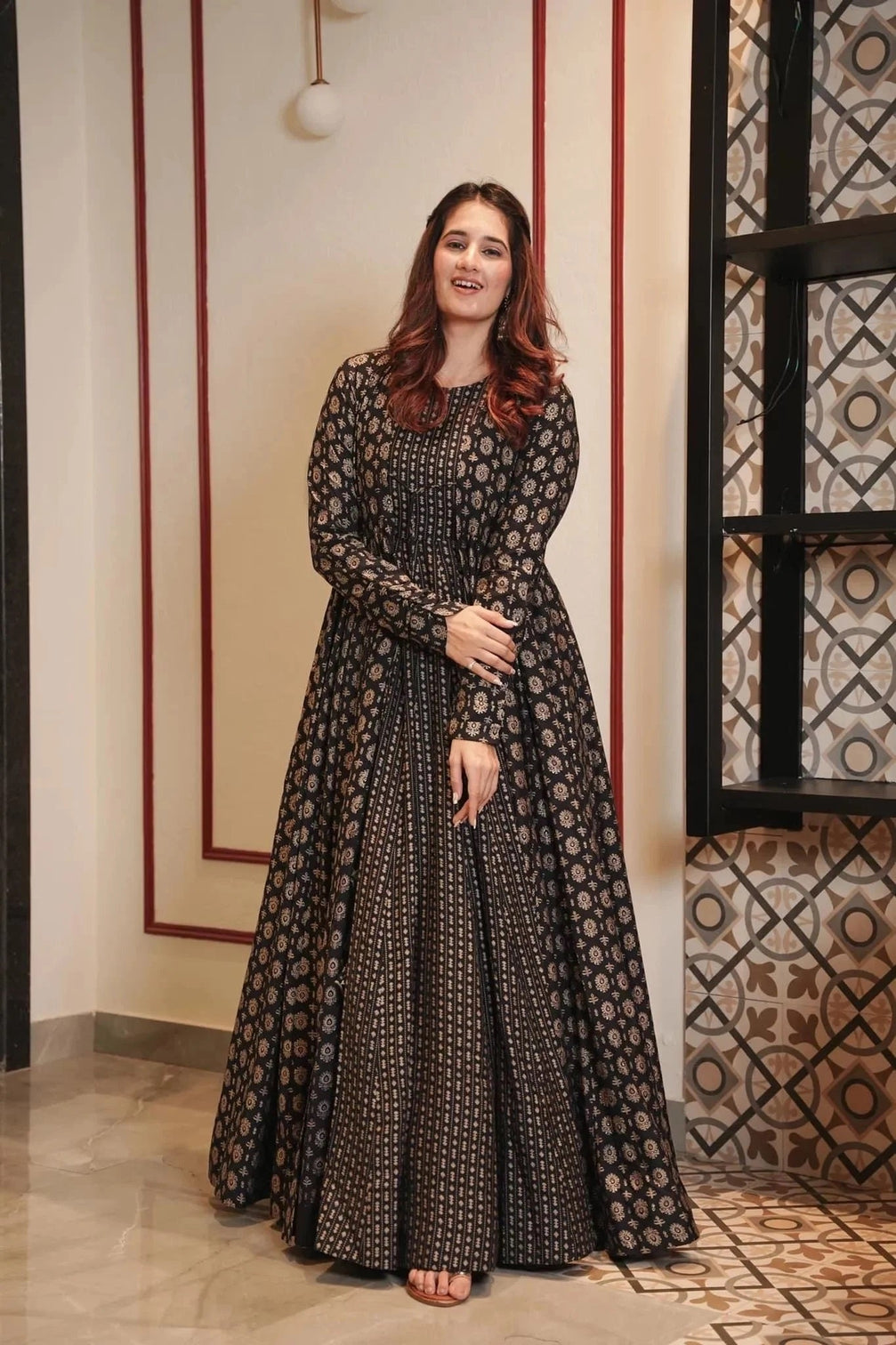 Luxe Digital Print Muslin Suit with Full Round Flair
