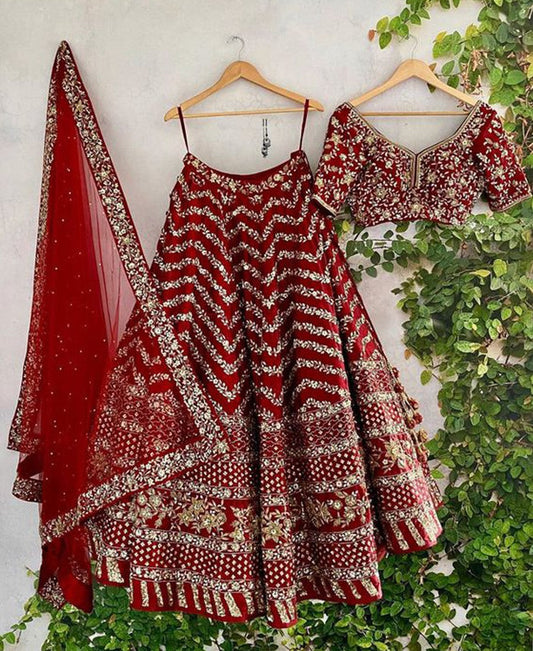 Maroon Colored Silk Lehenga Choli with Embroidery and Sequence Work