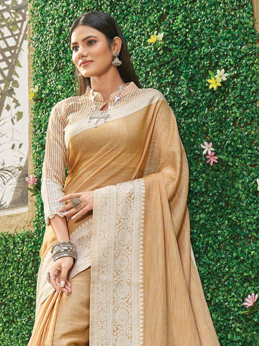 Beige Linen Saree