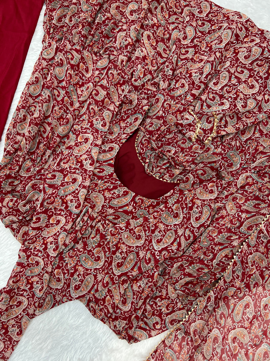 Venetian Red Dazzling Fox Georgette Kalamkari Anarkali Set for Festivities & Weddings