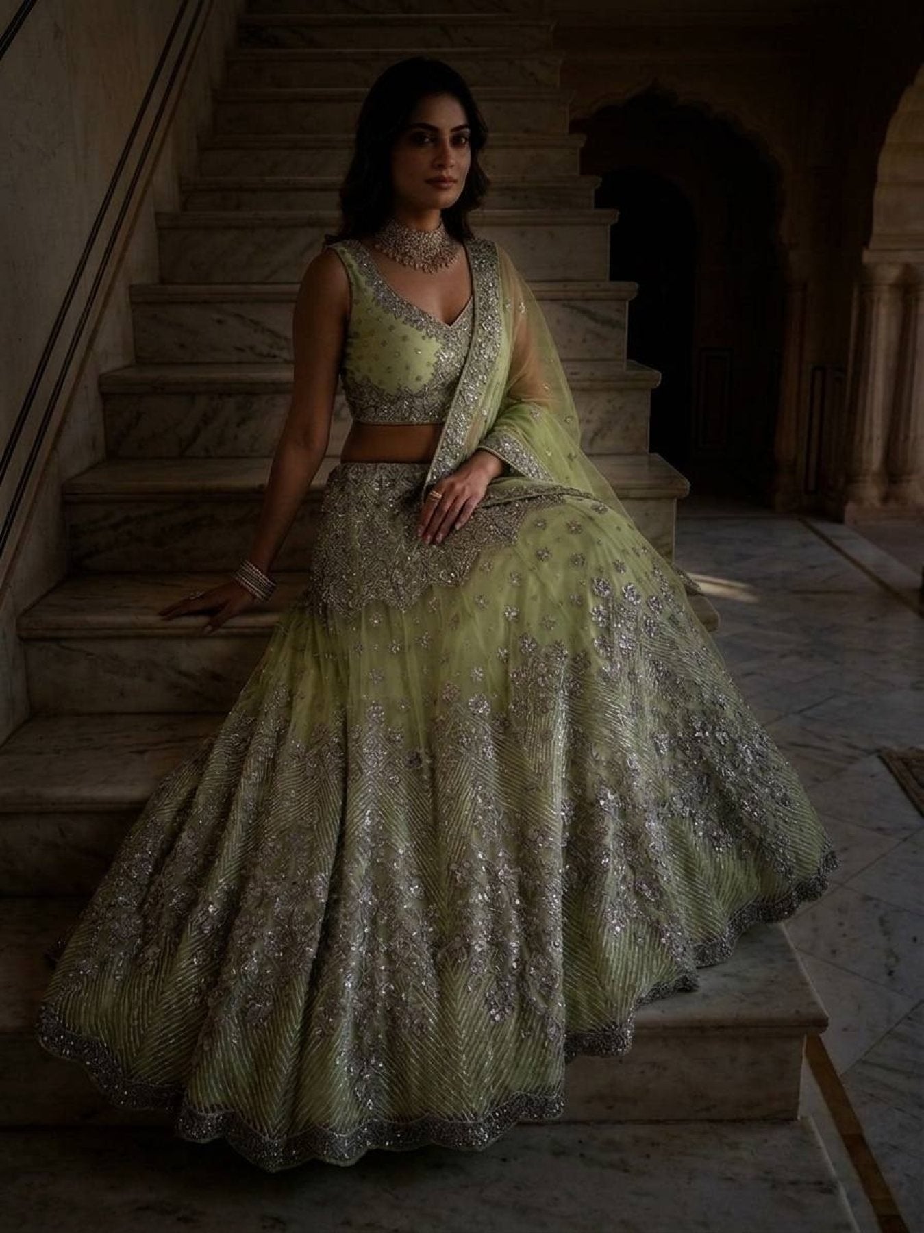 Lehenga Set with Intricate Mirror and Floral Embroidery