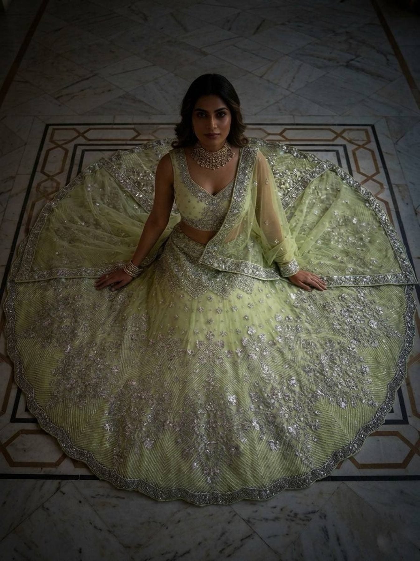 Lehenga Set with Intricate Mirror and Floral Embroidery