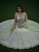 Lehenga Set with Intricate Mirror and Floral Embroidery