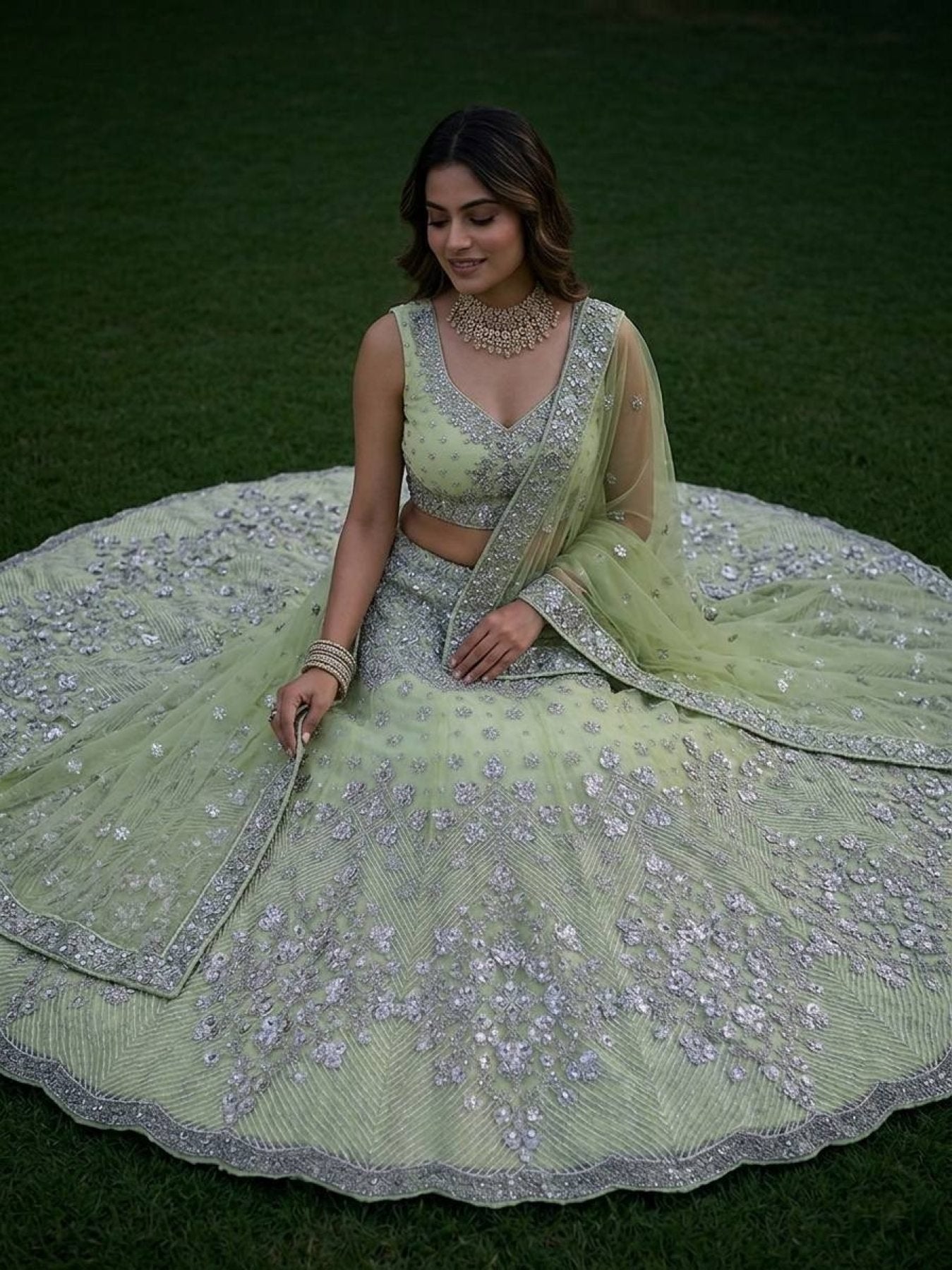 Lehenga Set with Intricate Mirror and Floral Embroidery