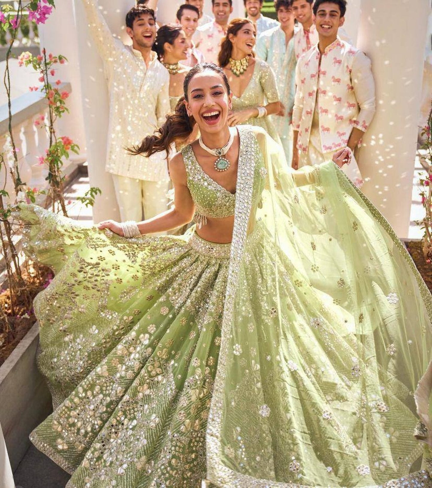 Lehenga Set with Intricate Mirror and Floral Embroidery