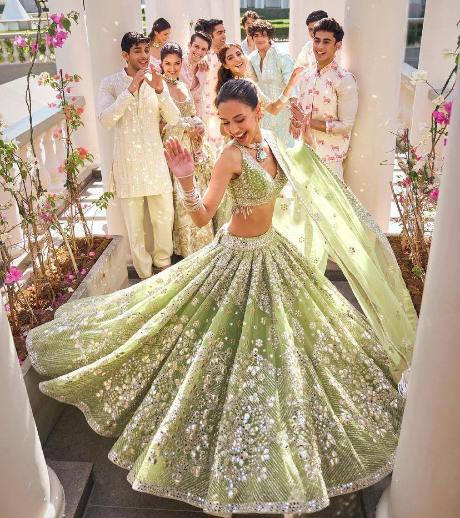 Lehenga Set with Intricate Mirror and Floral Embroidery