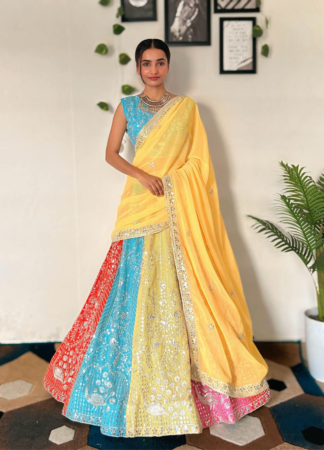 Vibrant Multicolor Embroidered Lehenga Set with Sequins Work