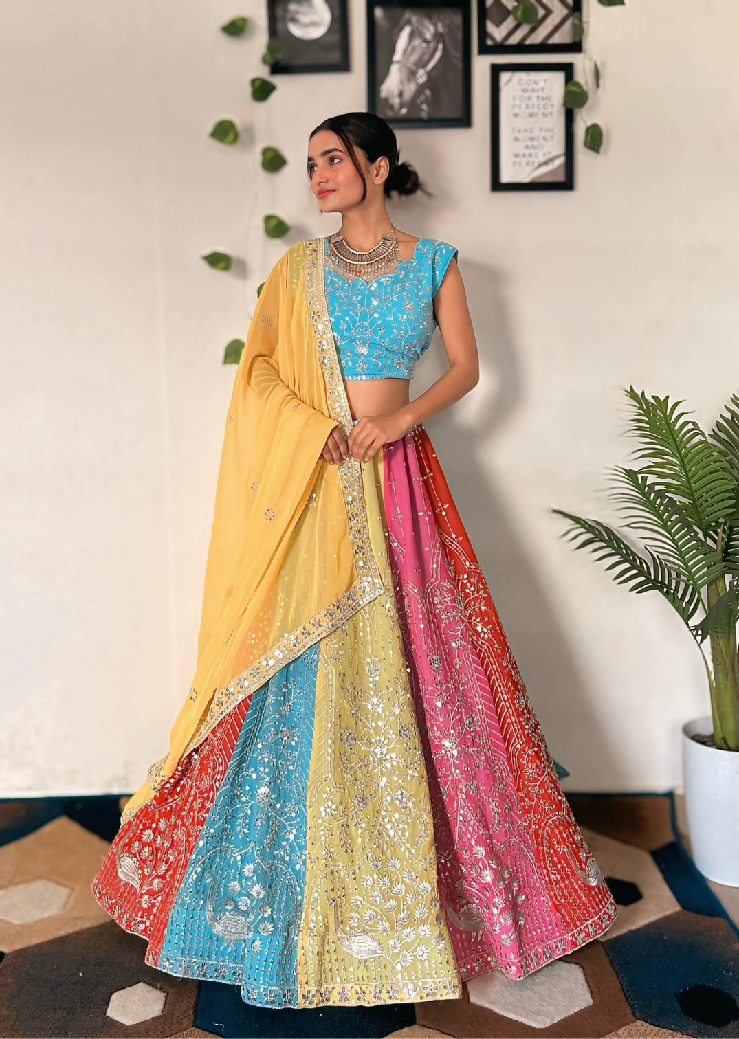 Vibrant Multicolor Embroidered Lehenga Set with Sequins Work