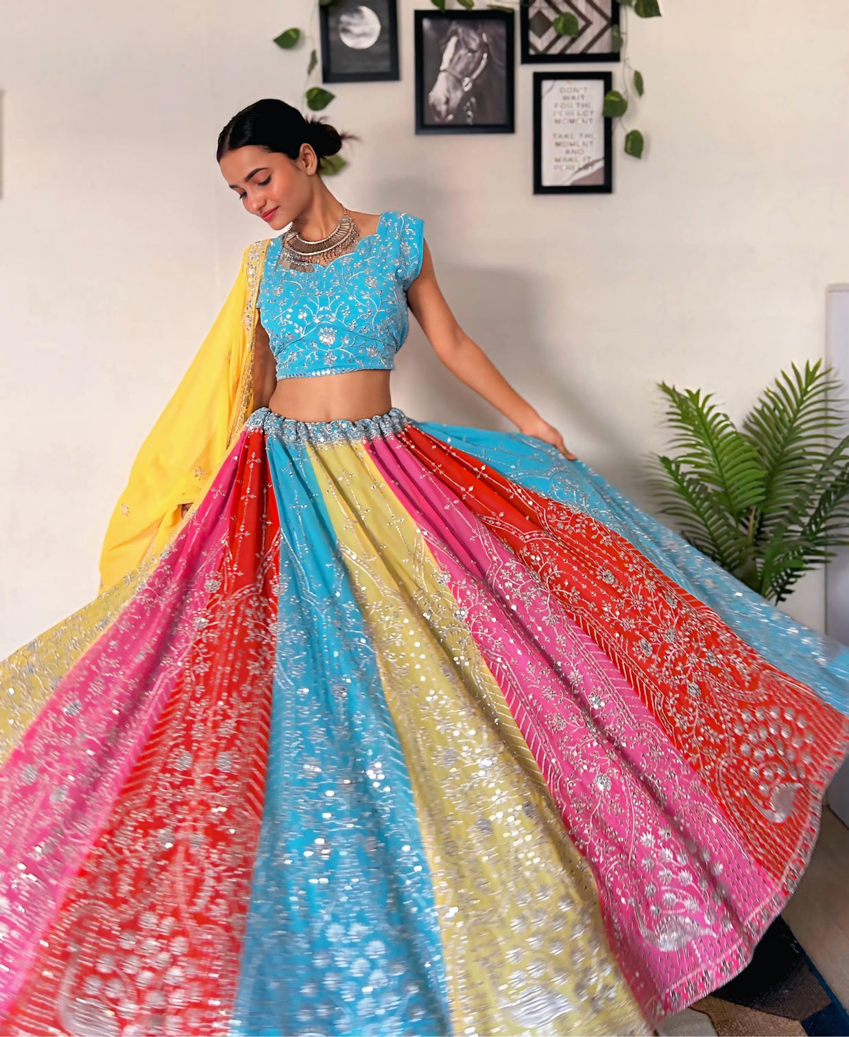 Vibrant Multicolor Embroidered Lehenga Set with Sequins Work