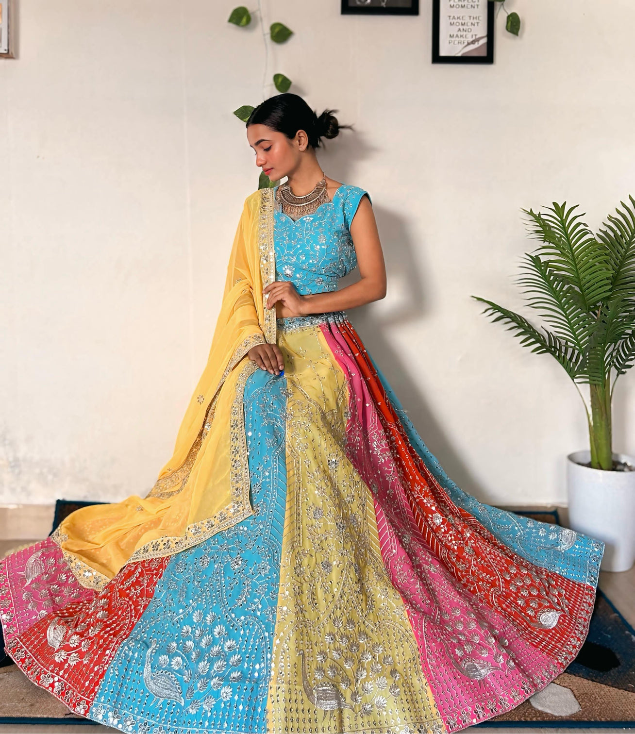 Vibrant Multicolor Embroidered Lehenga Set with Sequins Work