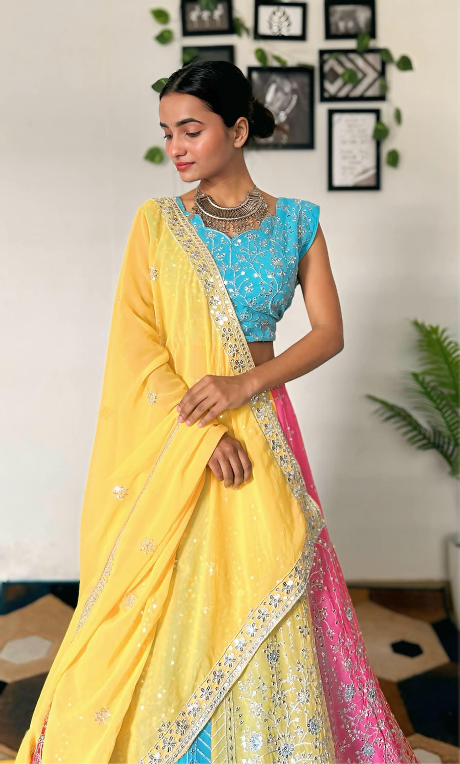 Vibrant Multicolor Embroidered Lehenga Set with Sequins Work
