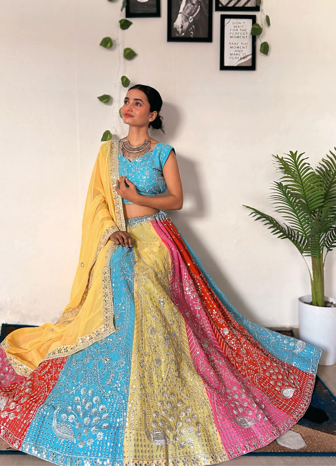 Vibrant Multicolor Embroidered Lehenga Set with Sequins Work