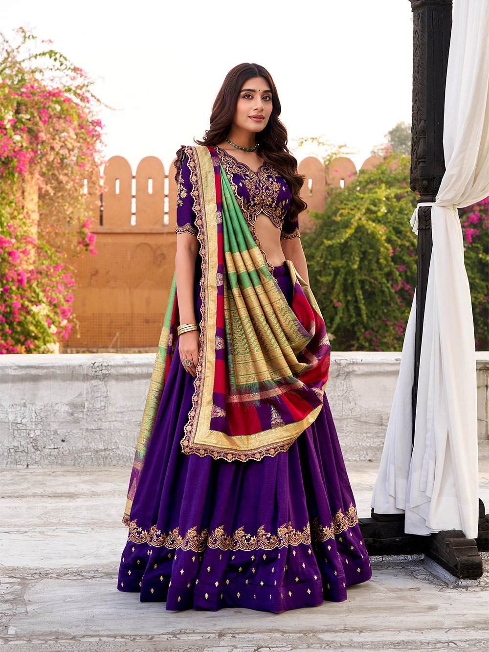 Purple party wear vichitra silk lehenga choli with sequins thread embroidery
