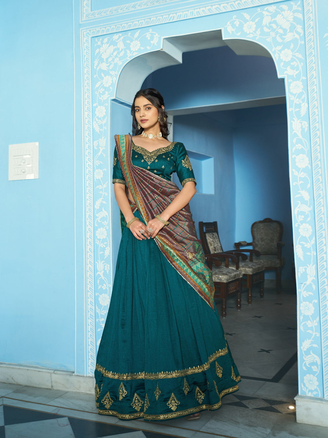 Teal color traditional lehenga choli