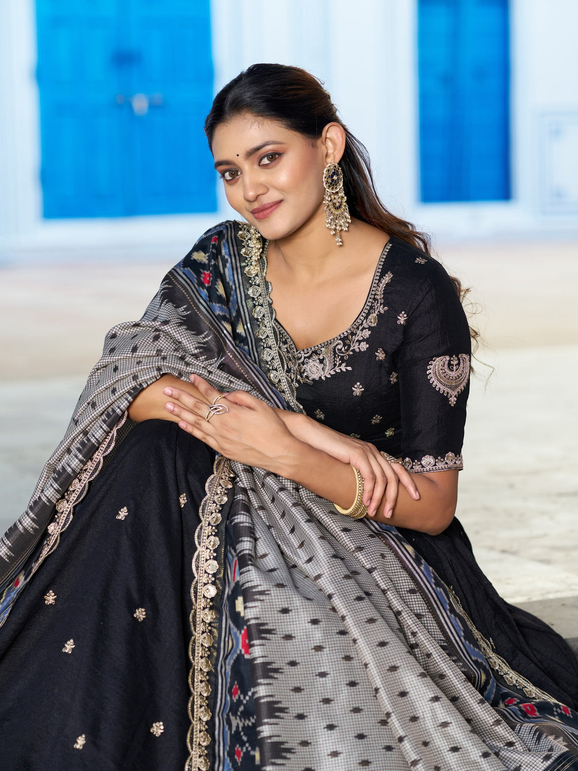 Sequince and thread embroidery work lehenga choli