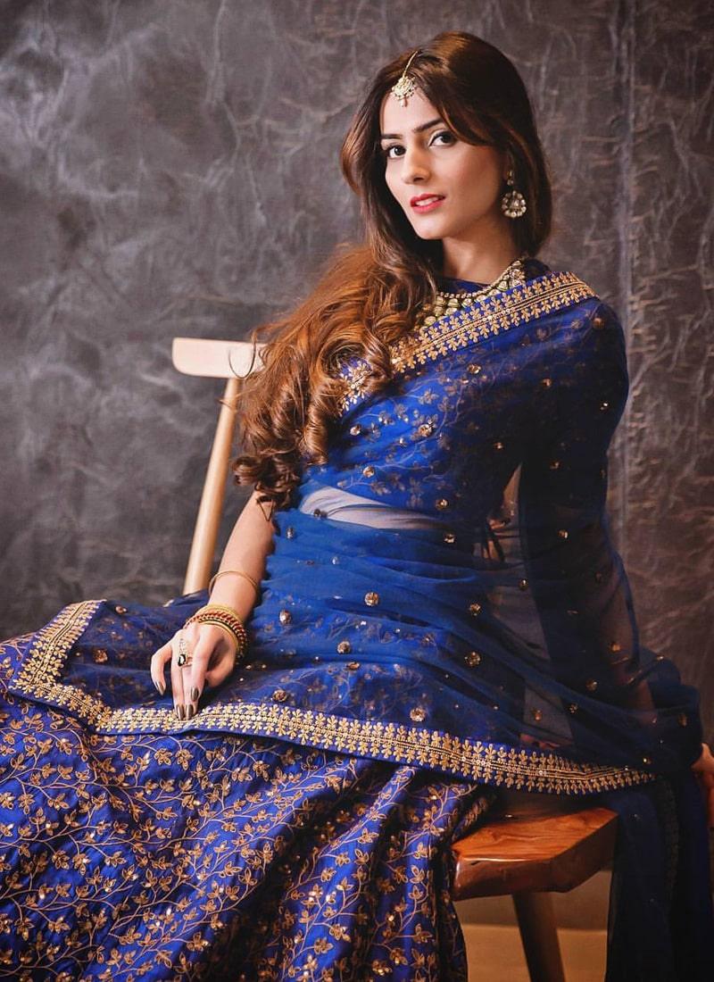 Vine Pattern Blue Lehnega Choli With Dupatta Set