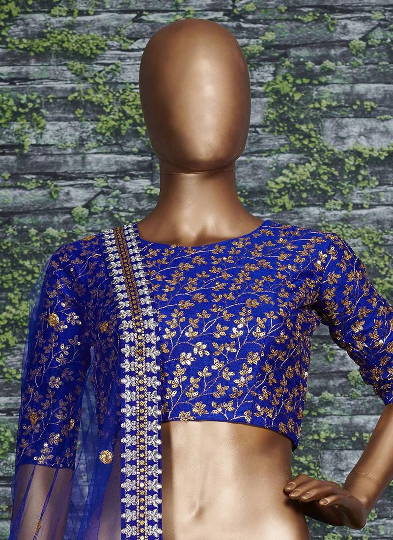 Vine Pattern Blue Lehnega Choli With Dupatta Set