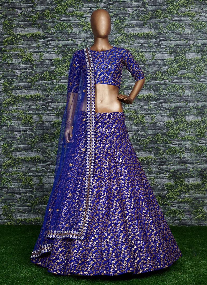 Vine Pattern Blue Lehnega Choli With Dupatta Set