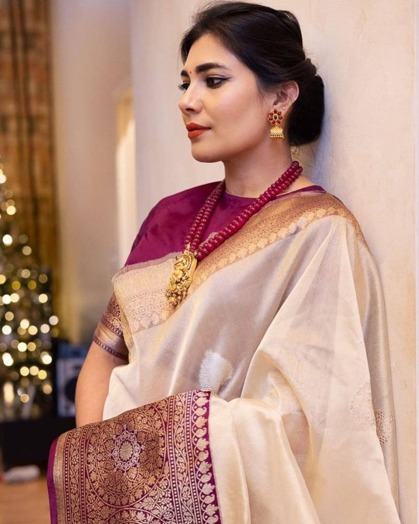 Gold Lichi Silk Saree with Rich Pallu and Pure Zari Work