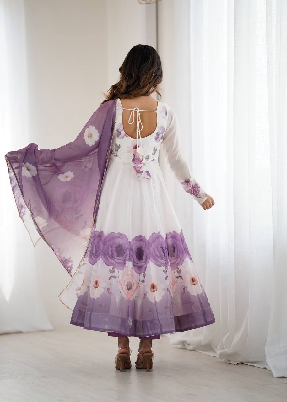 Violet Designer Organza Silk Anarkali Set with Badla Jari Handwork & Gota Patti Dupatta