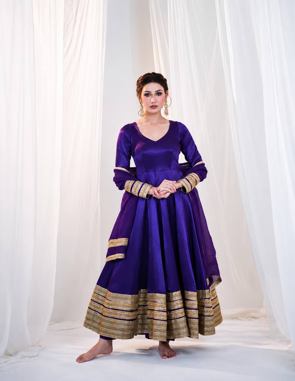 Violet Heavy Silk Embroidered Gown