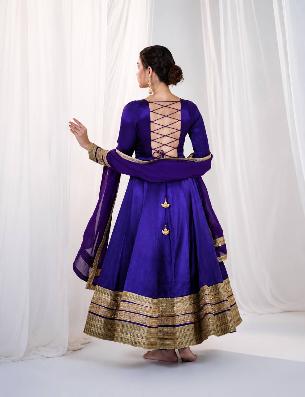 Violet Heavy Silk Embroidered Gown