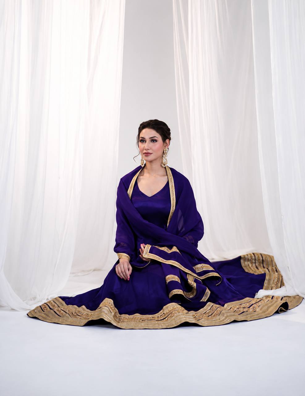 Violet Heavy Silk Embroidered Gown