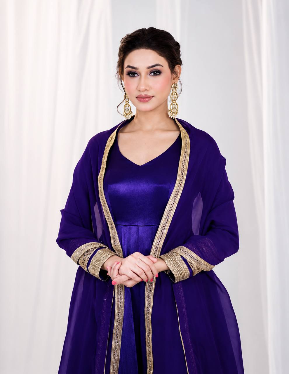 Violet Heavy Silk Embroidered Gown